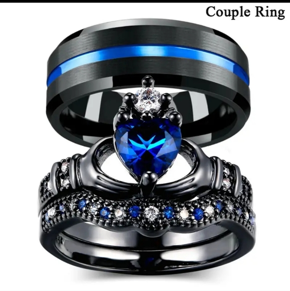 Heart Cut Black Bridal Crown Irish Claddagh RingStainless Steel Ring for Couple